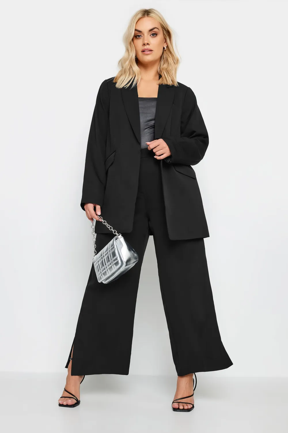 YOURS Curve Pink Split Hem Flared Trousers