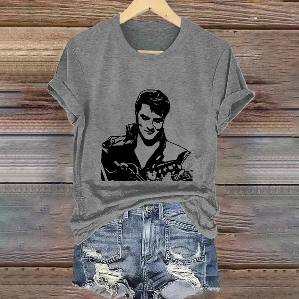 Women's Print Short Sleeve Round Neck Cotton T-Shirt