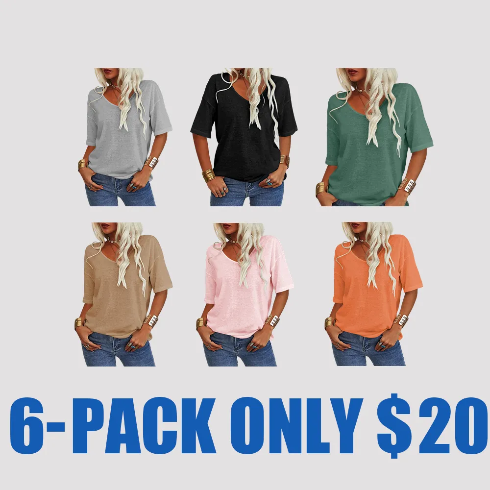 Women’s V-Neck Cotton T-Shirt – Solid Color, Lightweight Half Sleeve Casual Top for Summer & Fall