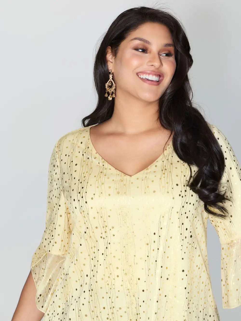 Gold Stamp Asymmetrical Sleeve Lined Top