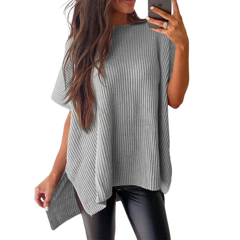 Women's Oversized Knit Sweater – Drop Shoulder, Short Sleeve, Casual Summer Pullover