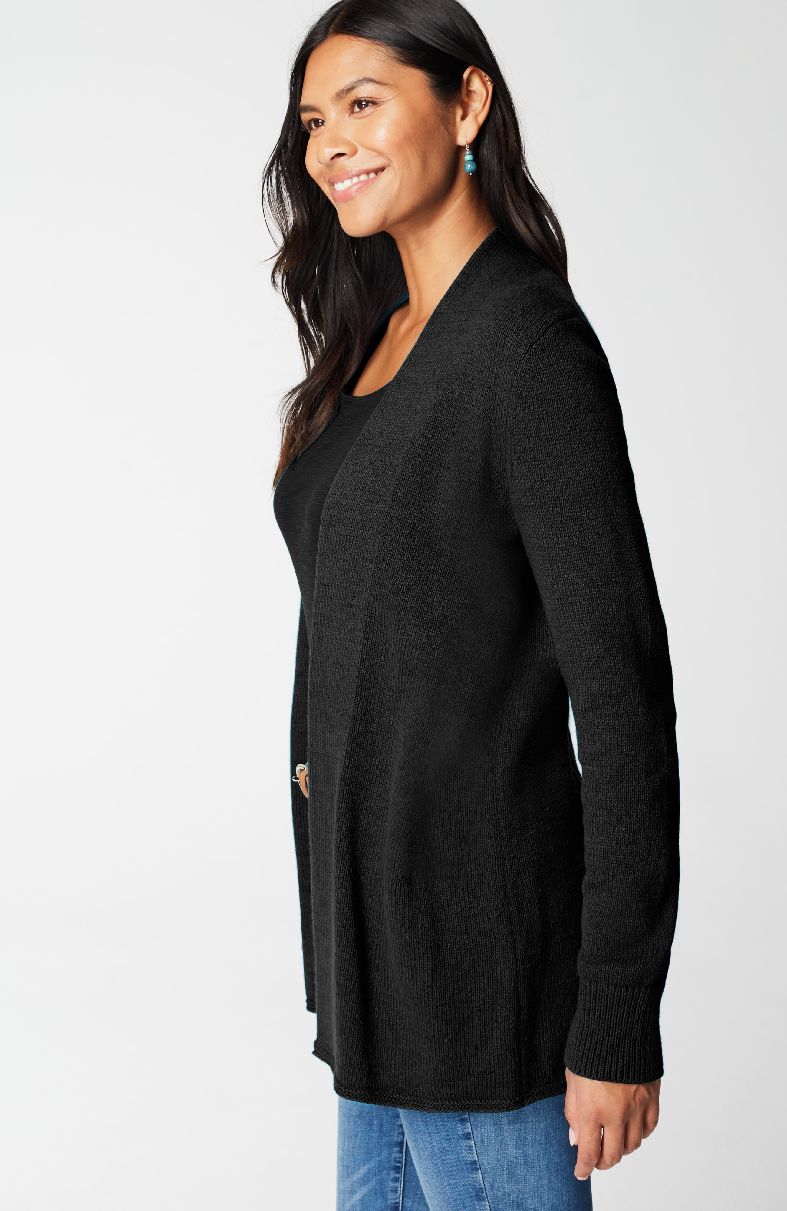 Open-Front Shawl-Collar Cardi
