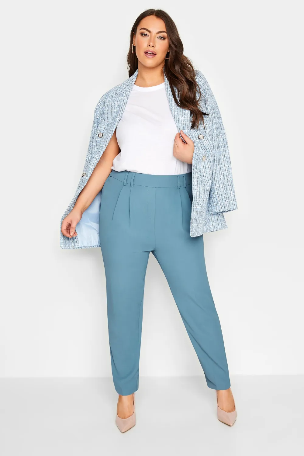 YOURS Curve Beige Brown Double Belted Tapered Trousers