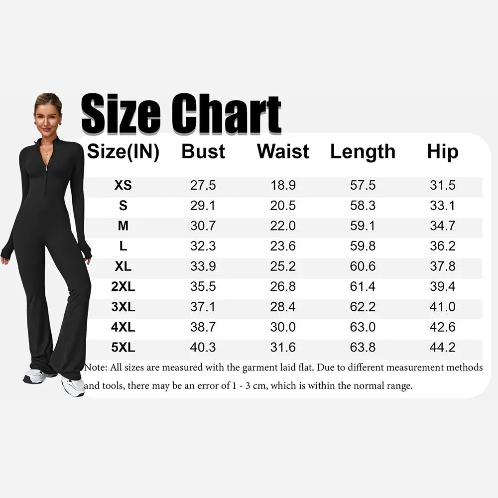 Women's Long Sleeve Flared Jumpsuit – Zipper Wide Leg Activewear for Gym & Casual Wear