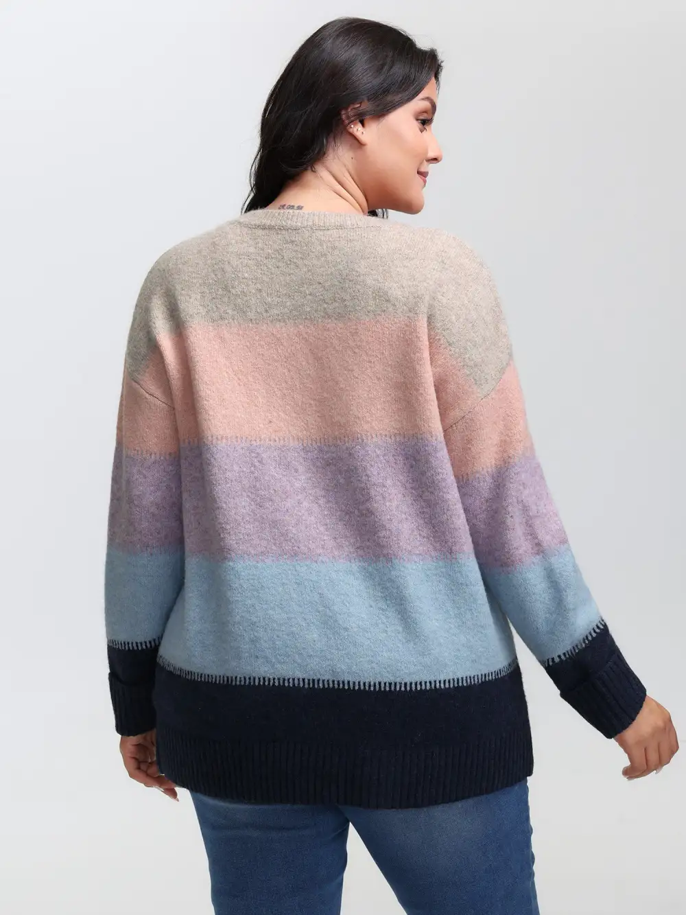 Color Stripes Round Neck Pullover