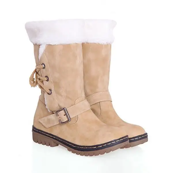 Women's Casual Plush Belt Buckle Mid-Cut Snow Boots 62466792S