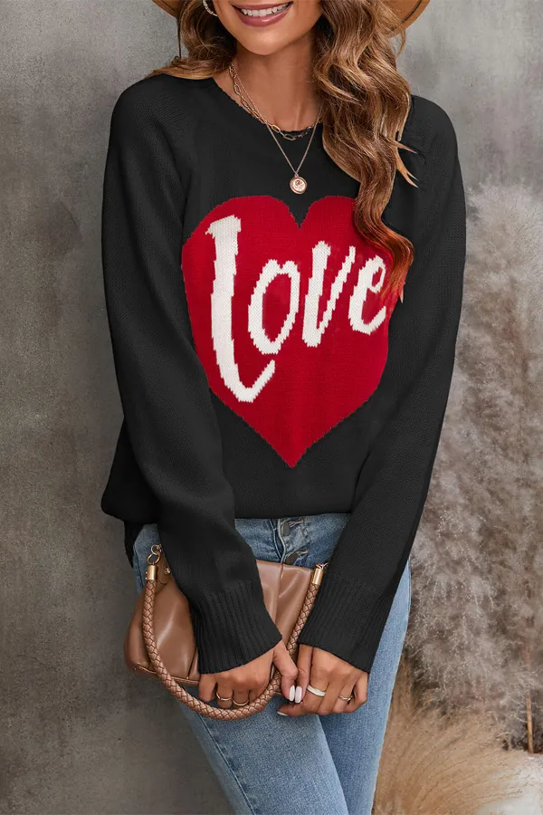 Love Heart Pattern Knitted Sweater