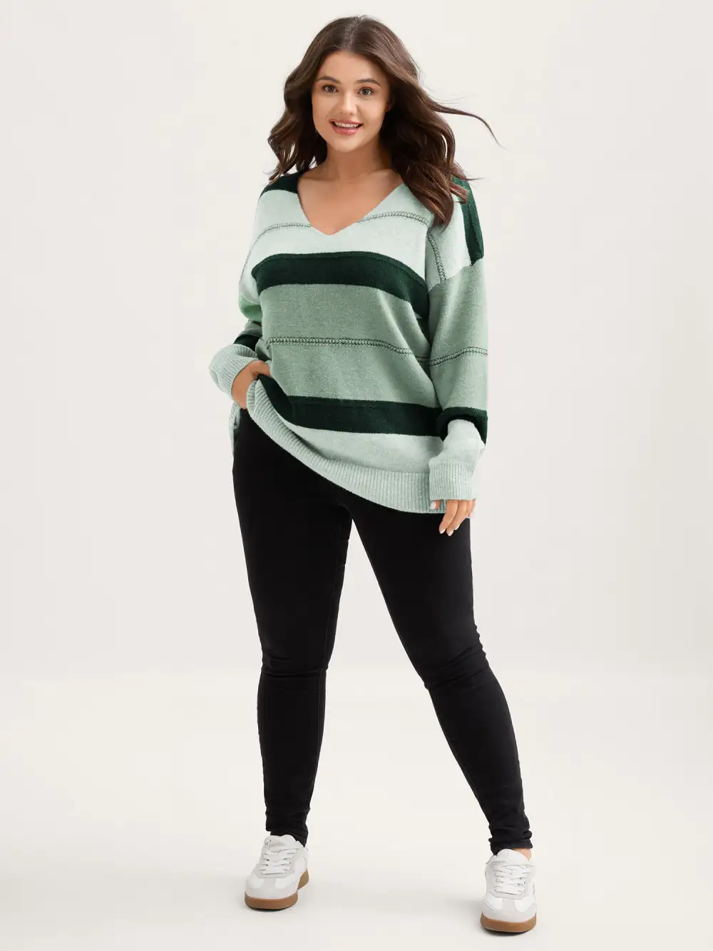 Striped Print Color Contrast Pullover