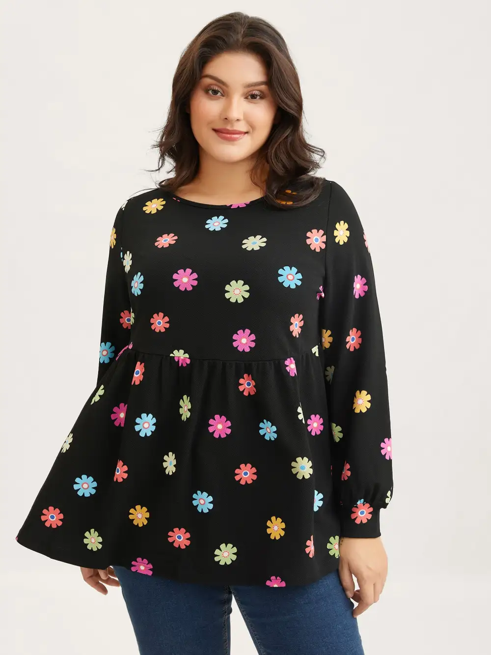 Multi-Color Floral Textured Stretchy Knit Top