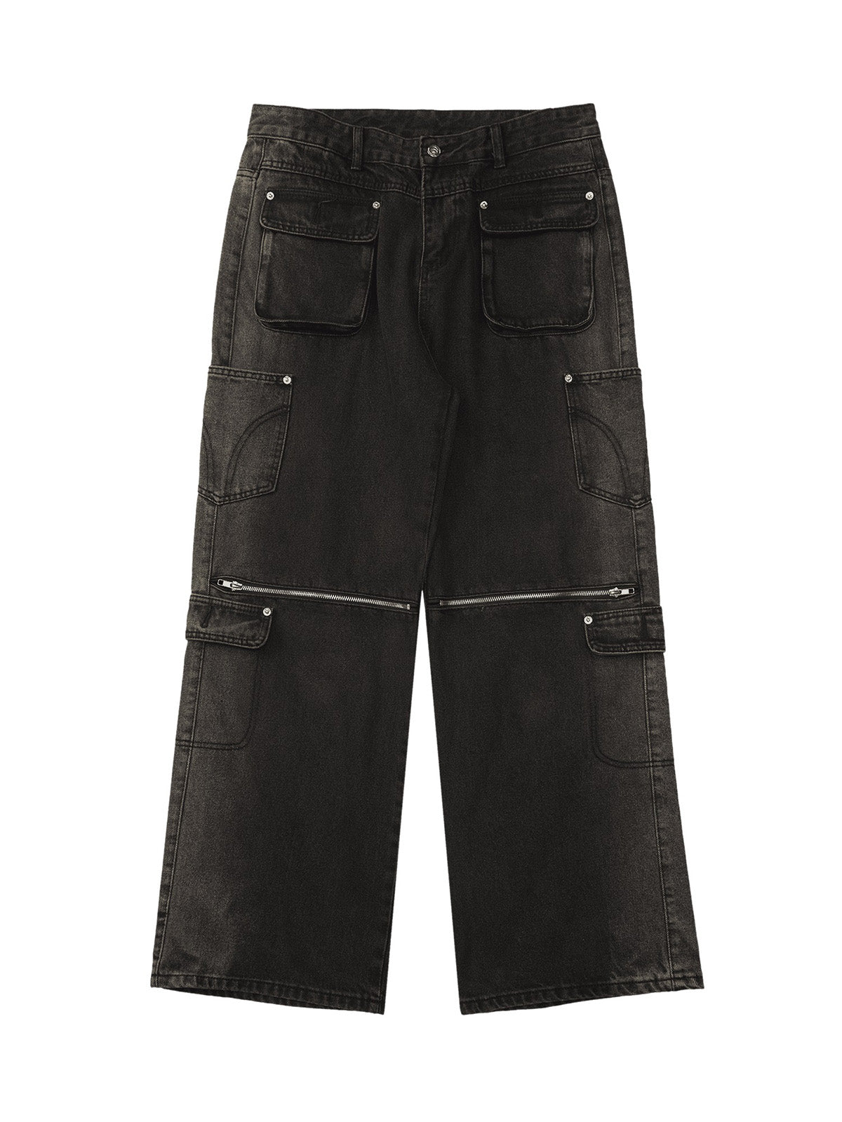 Multi-pocket Zipper Design Washed Hip-Hop Jeans - 2112