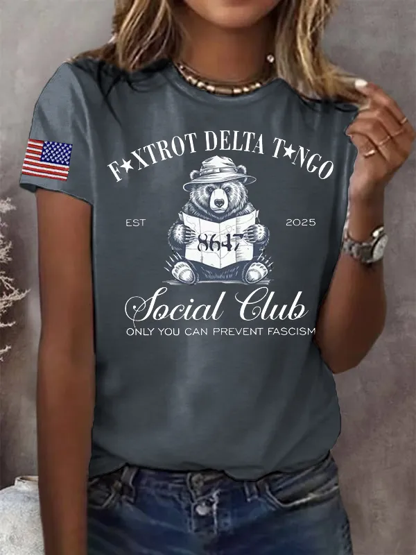 Women'S T-Shirt Fashion Flag Print Casual T-Shirt Pure Cotton Round Neck Print Short Sleeve