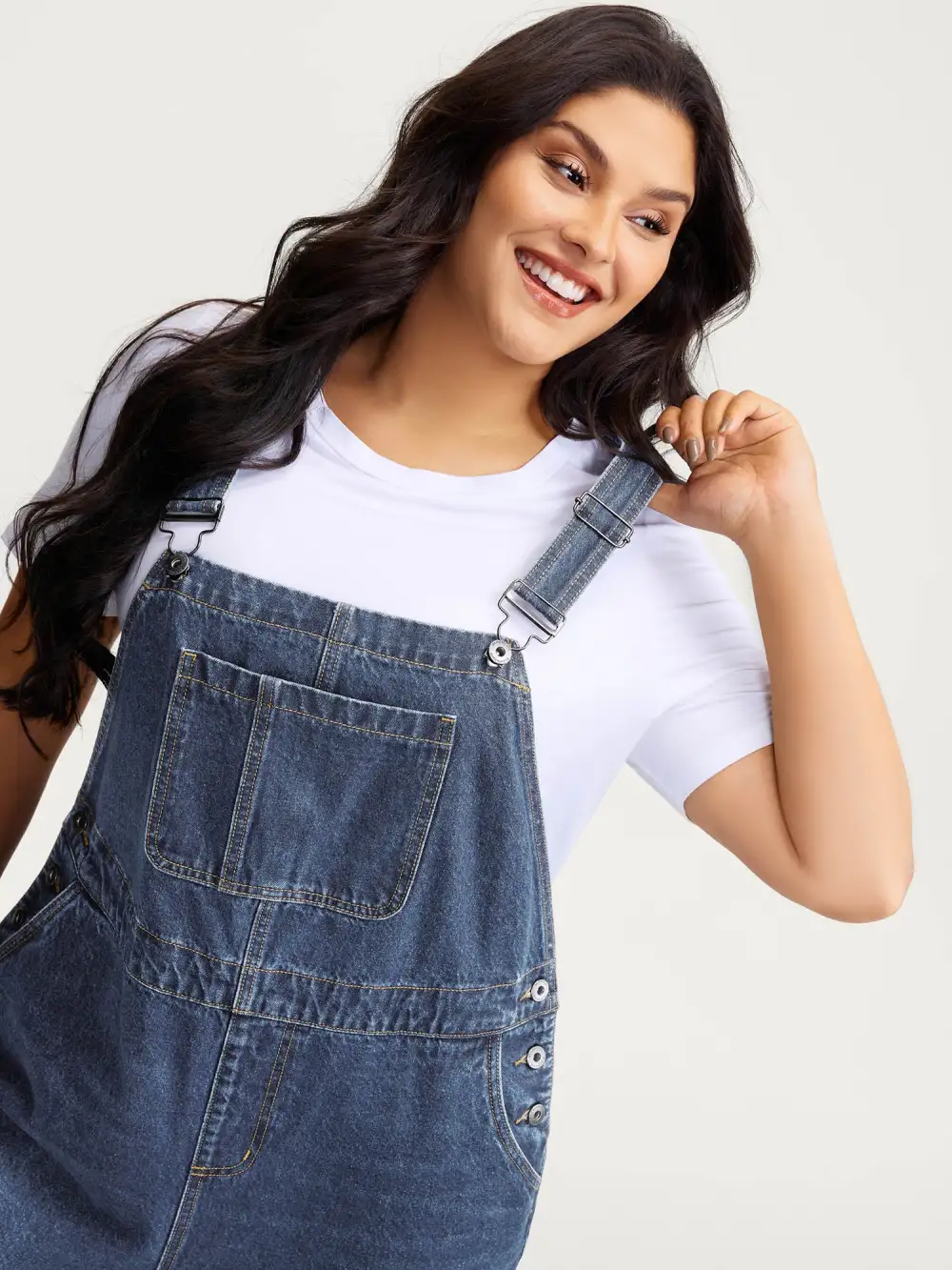 Cotton Relaxed-Fit Side Button Overall Denim Jumpsuit
