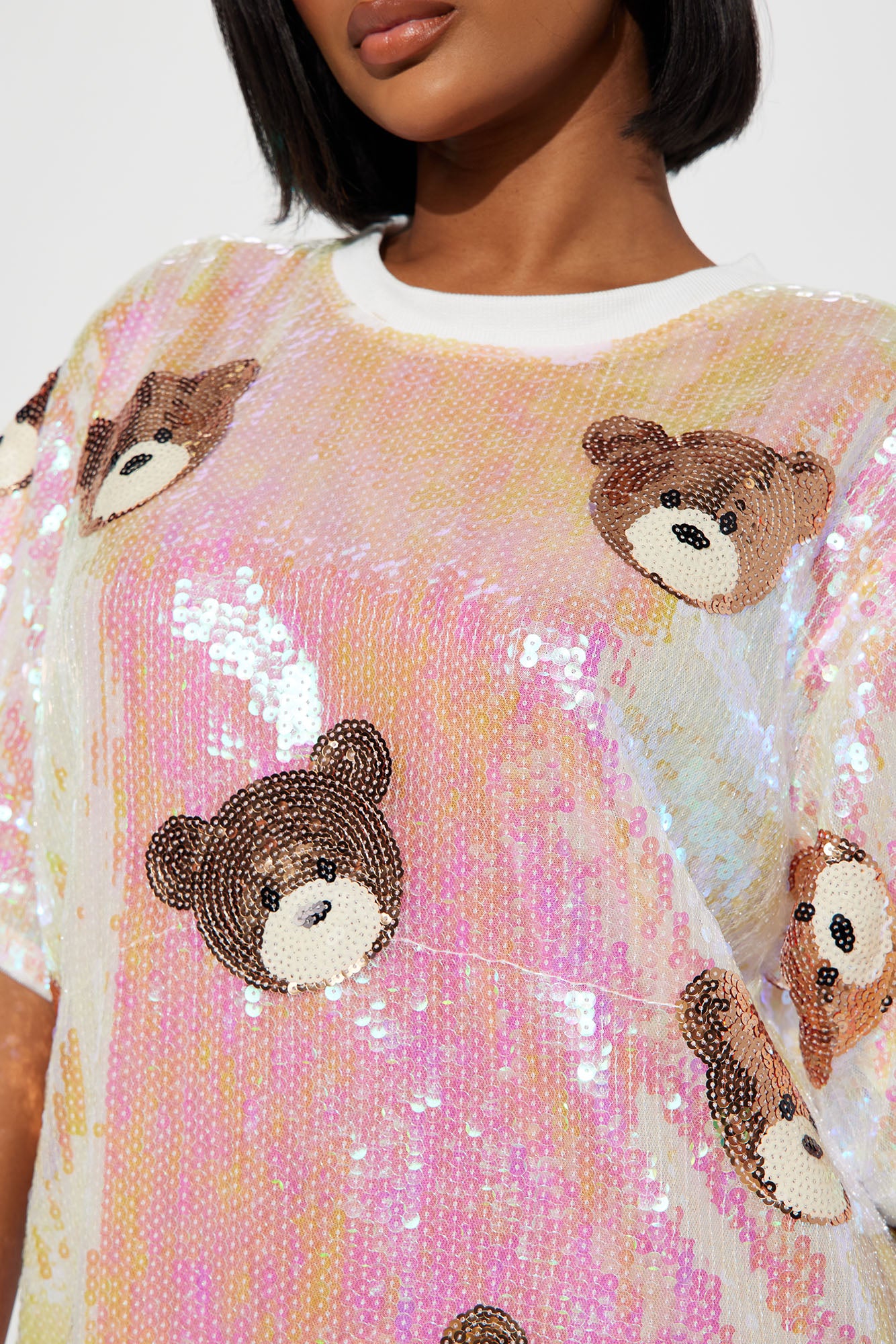 Teddy Sequin T-Shirt Dress - White