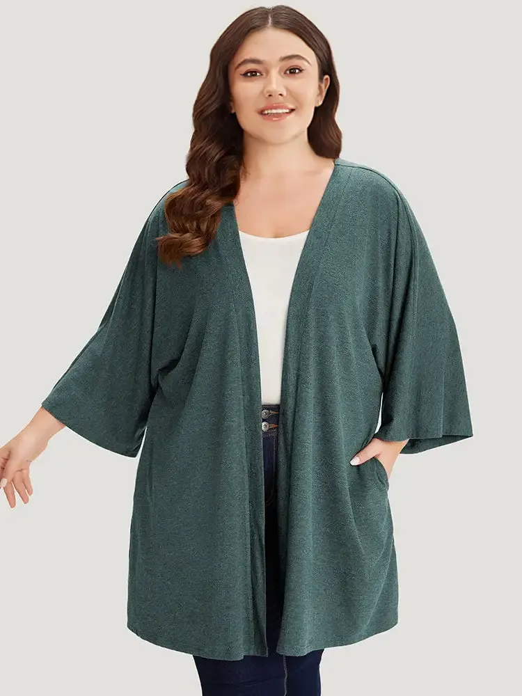 Supersoft Essentials Plain Open Front Pocket Batwing Sleeve Kimono