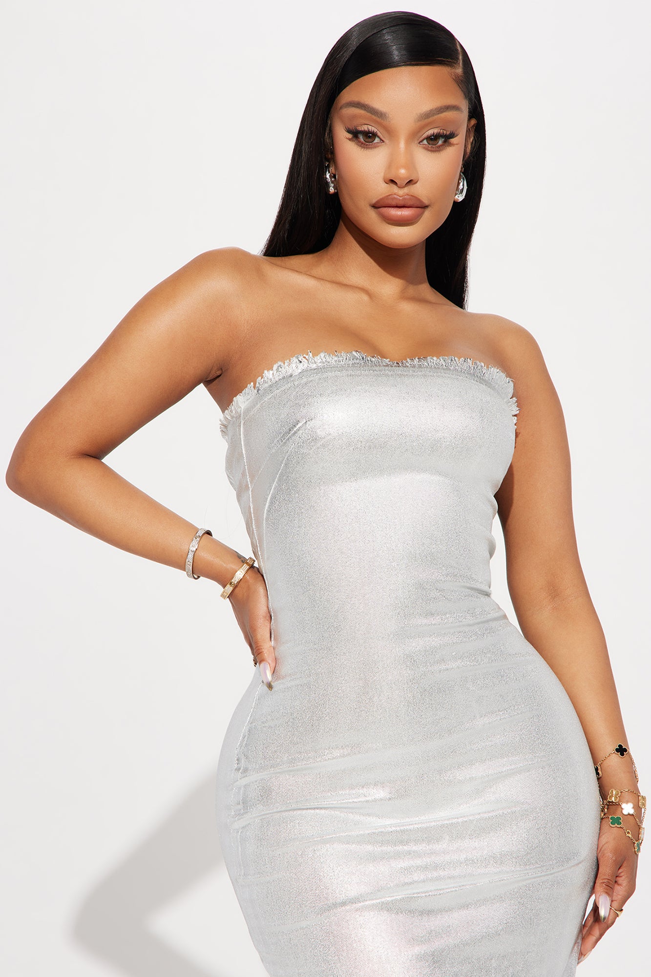 Aubrey Metallic Maxi Dress - Silver