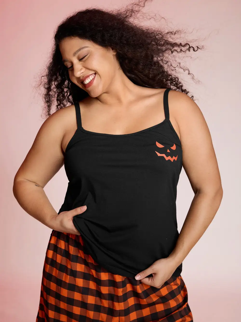 Stretchy Plaid Contrast Loungewear Set