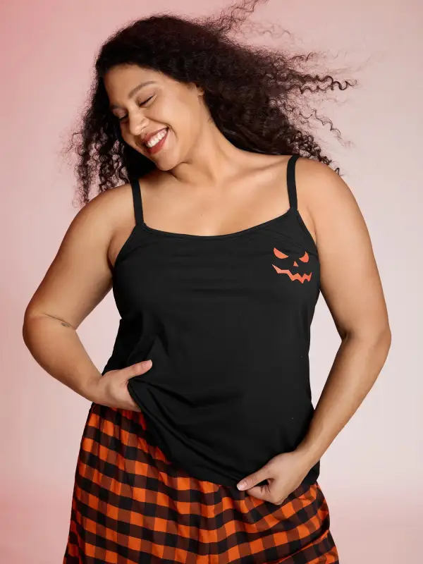 Stretchy Plaid Contrast Loungewear Set