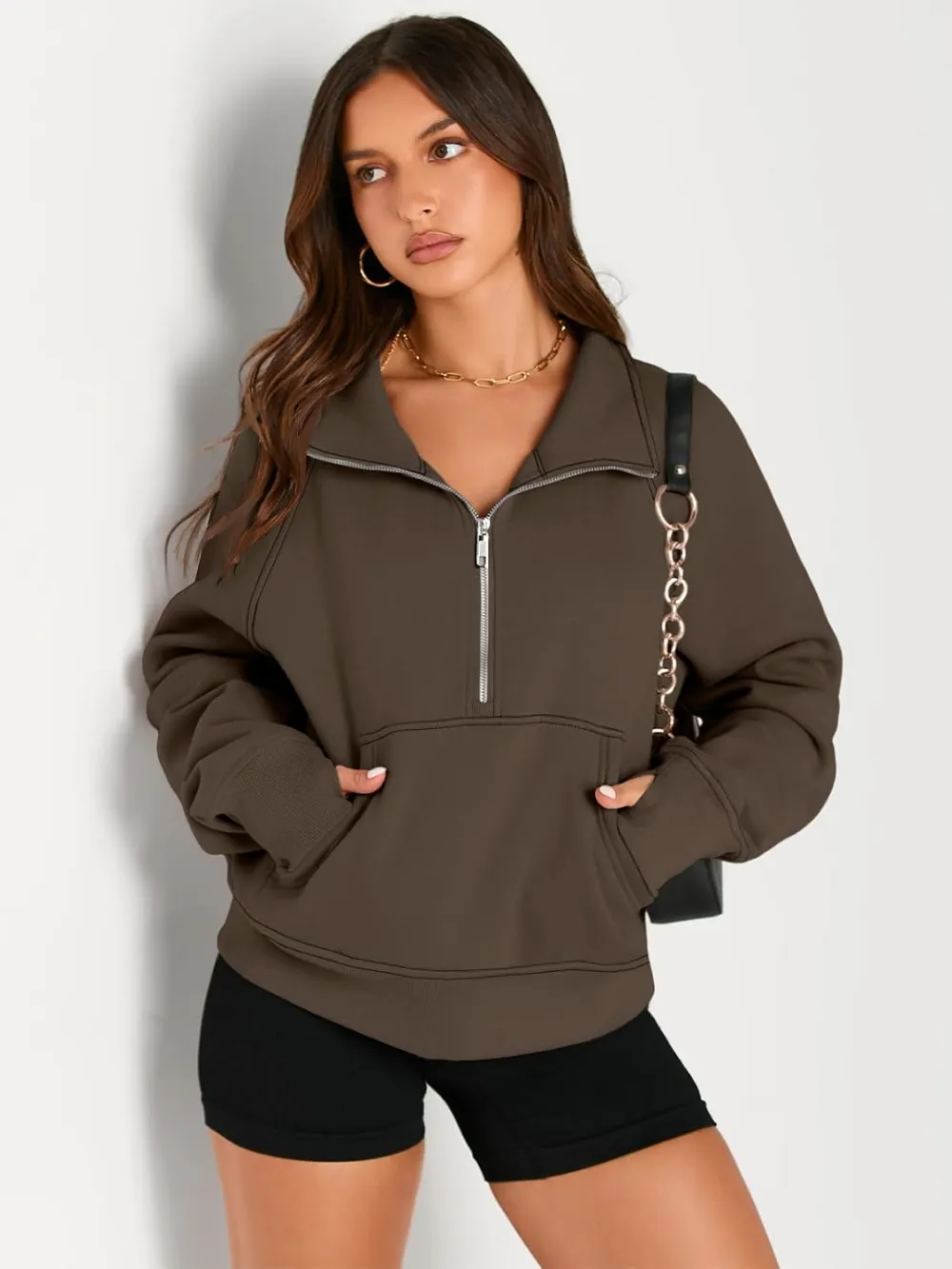 Womens Sweatshirts Half Zip Cropped Pullover Fleece Quarter Zipper Hoodies Fall outfits Clothes Thumb Hole