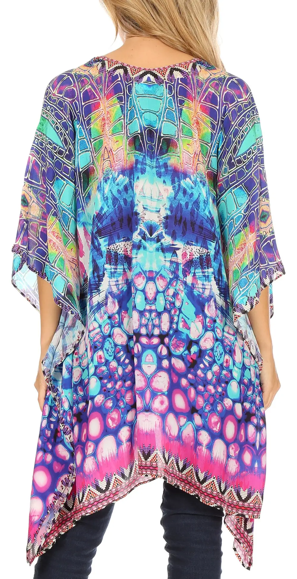 Women's Caftan Poncho Cover up V neck Top Lace up With Rhinestone