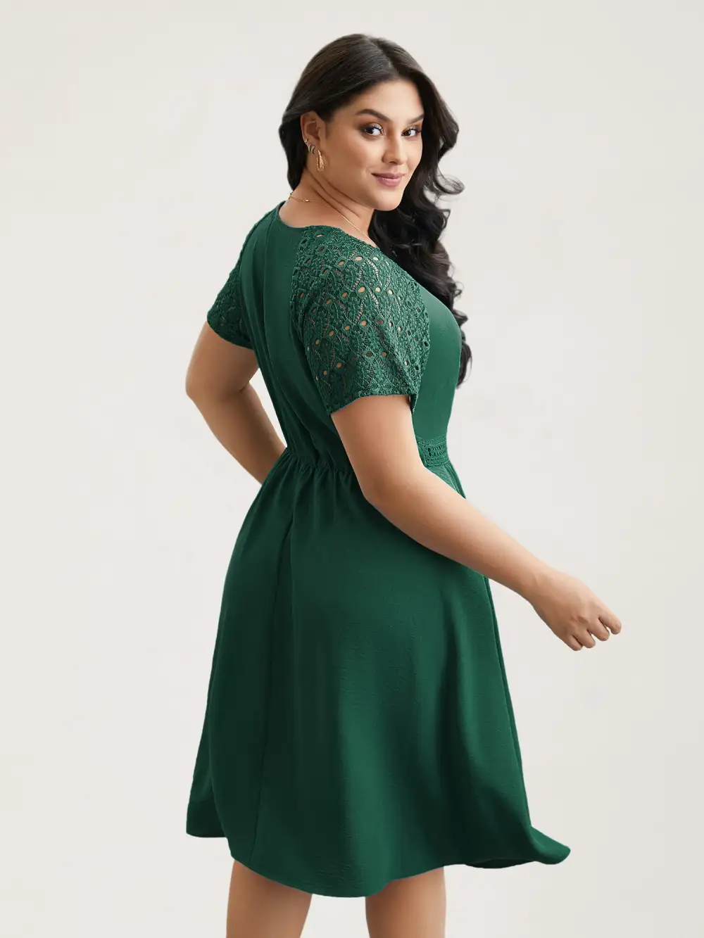 Lace Cut-Out Raglan Sleeve Pockets Midi Dress