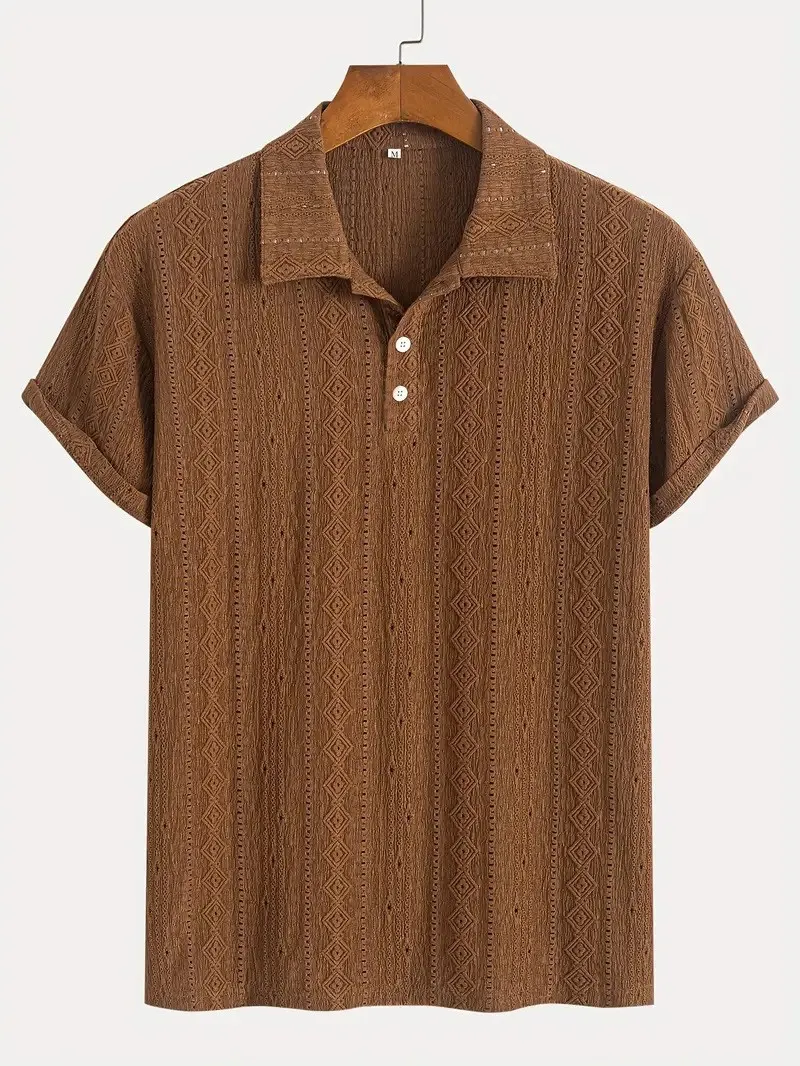 Men's Daily Jacquard Textured Striped Casual Comfortable Polo Tops