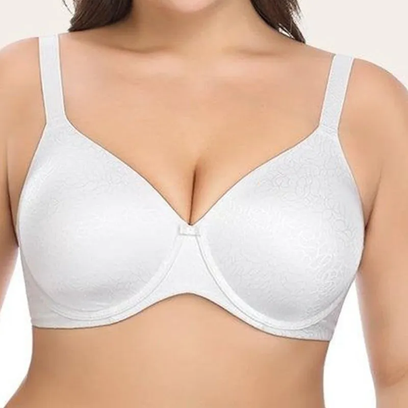 Plus Size T-Shirt Bra Seamless Comfort Full Coverage Underwire Bra Molded Cup