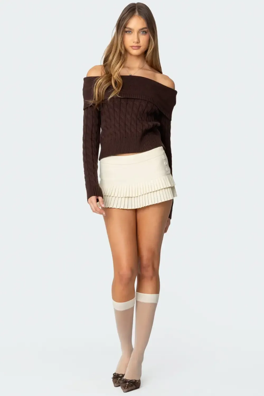 Glenn Fold Over Cable Knit Sweater