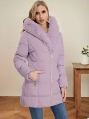 Elegant Mid-Length Hooded Coat with Plush Fur Trim, Versatile Trendy Colors for Women