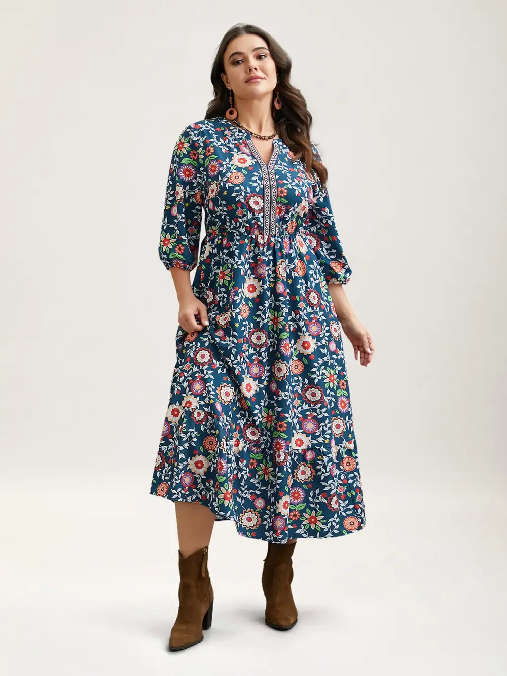 Floral Print Stretchy-Waist Pockets Maxi Dress