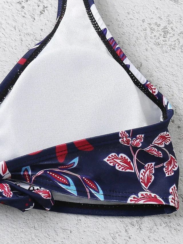 Women's Swimwear Bikini 2 Piece Swimsuit Halter 2 Piece Open Back Sexy Floral V Wire Tropical Sexy Bathing Suits