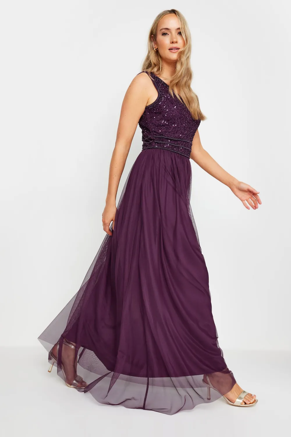 LTS Tall Blush Pink Sequin Hand Embellished Maxi Dress
