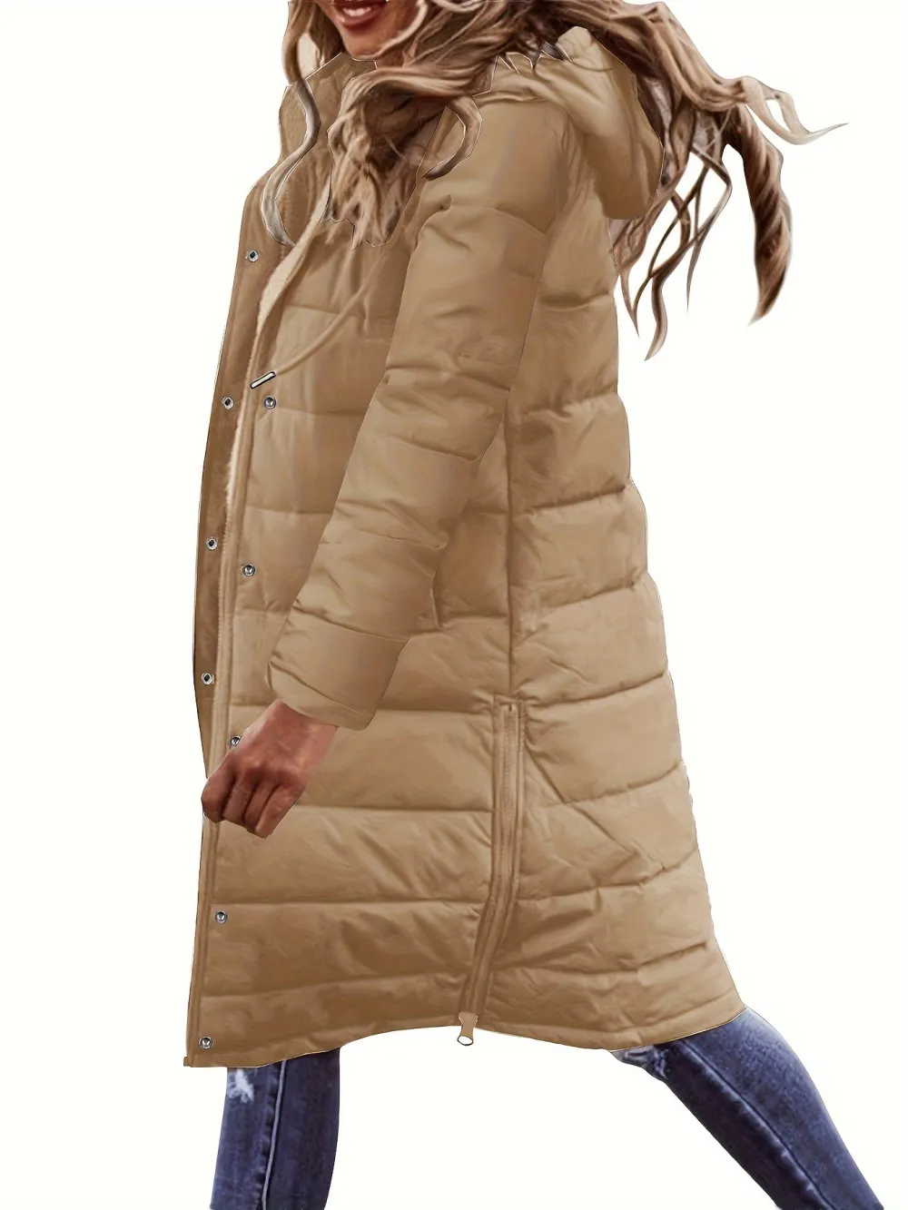 Chic & Cozy Women's Hooded Winter Coat - Warm, Durable, Button-Up Casual Outwear in Solid Color