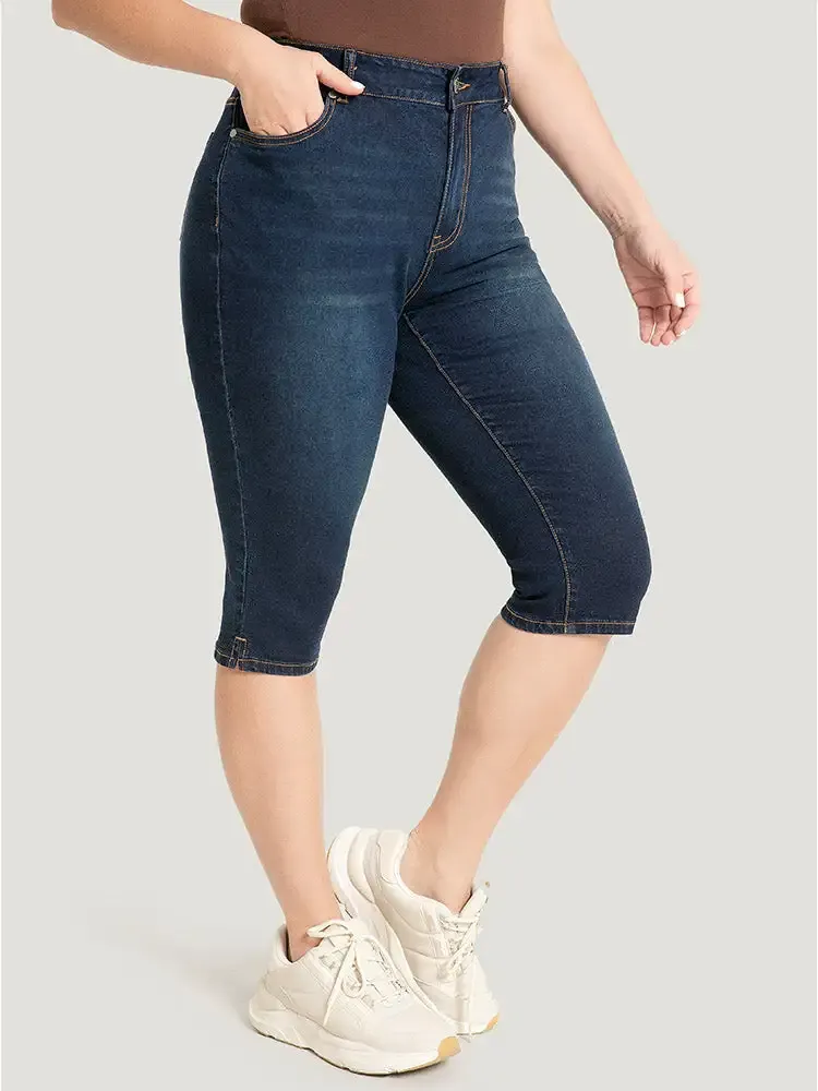 Skinny Very Stretchy Dark Wash Split Knee Denim Shorts