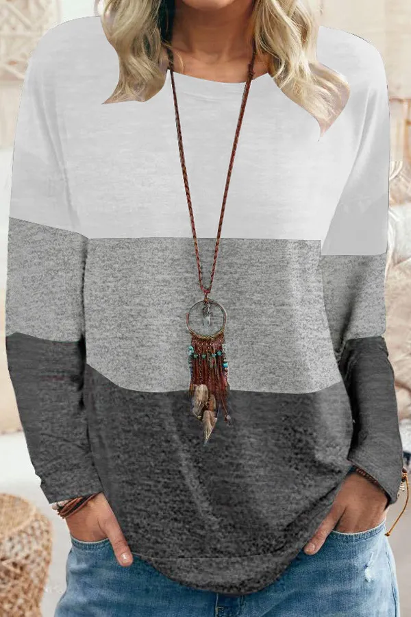 Colorblock Long Sleeve Crew Neck Top