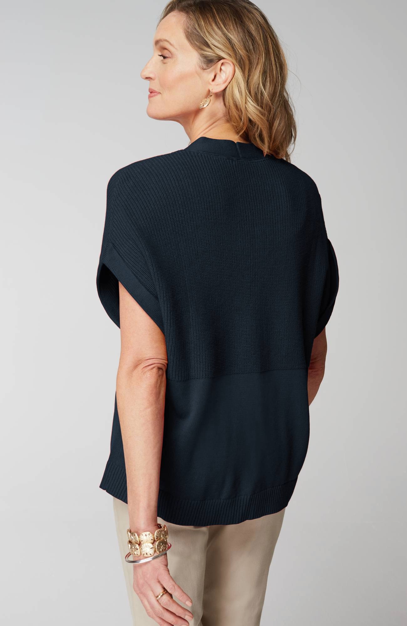 Ribbed-Detail Short-Sleeve Cardi