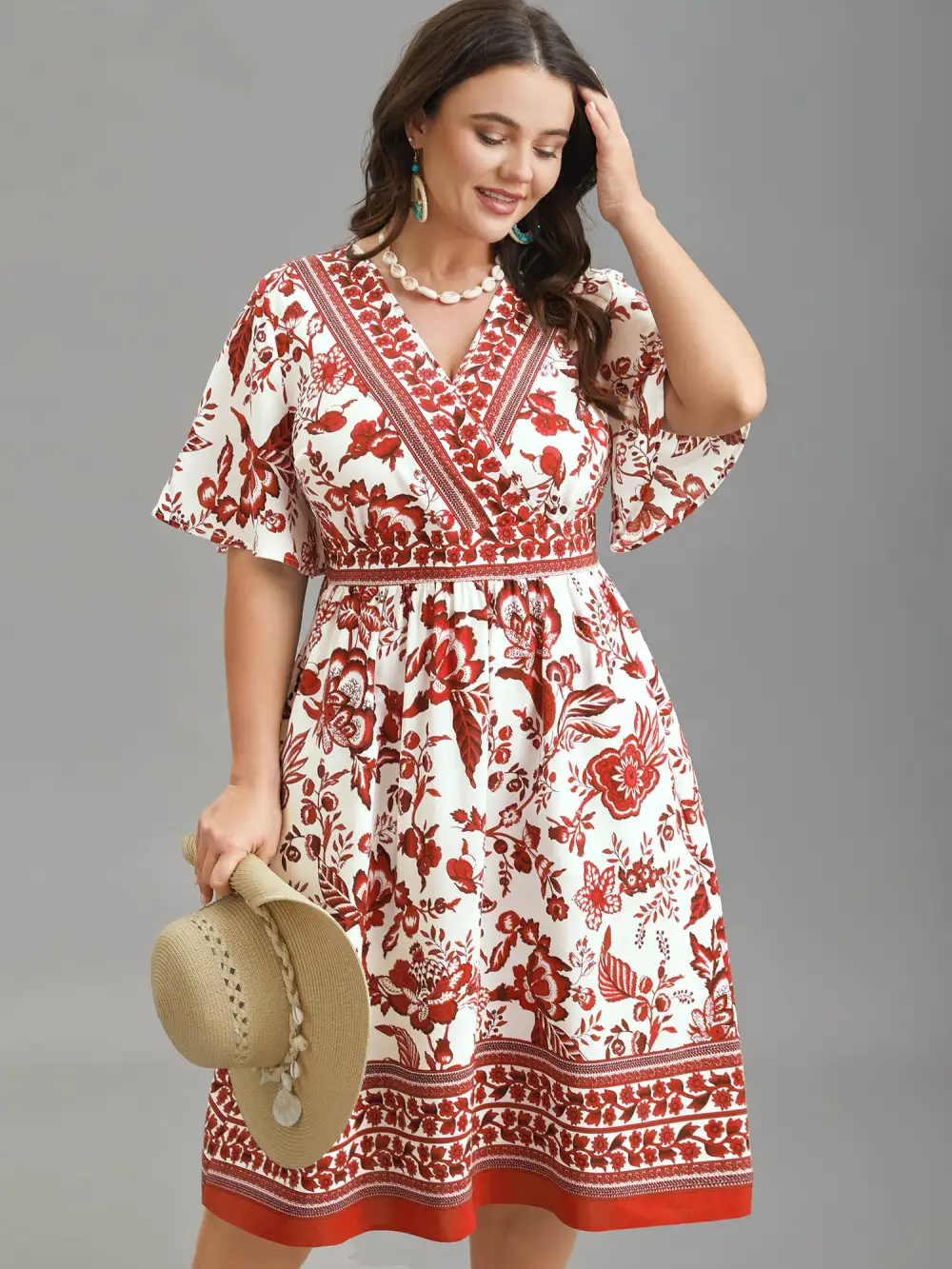 Floral Print Wrap-Neck Pocket Midi Dress