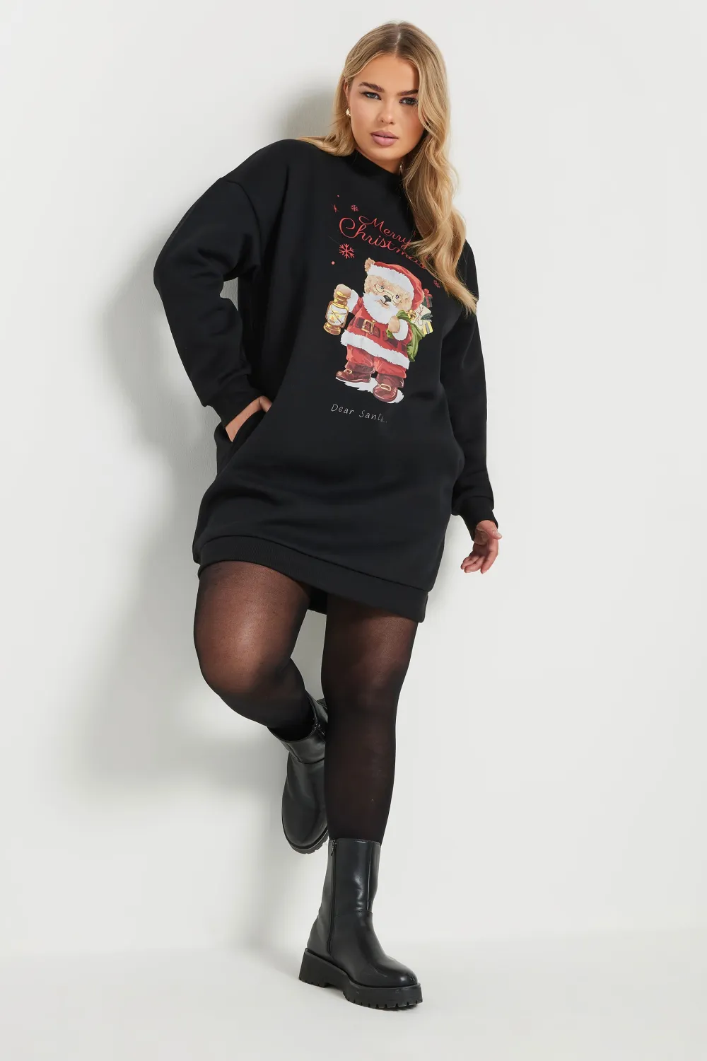 YOURS Curve Black 'Merry Christmas' Graphic Sweatshirt Dress
