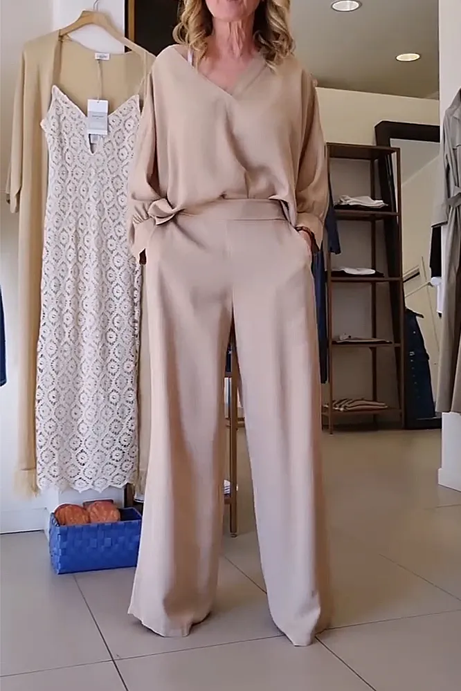 Women's Solid Color loose top & Pants Two Piece Set