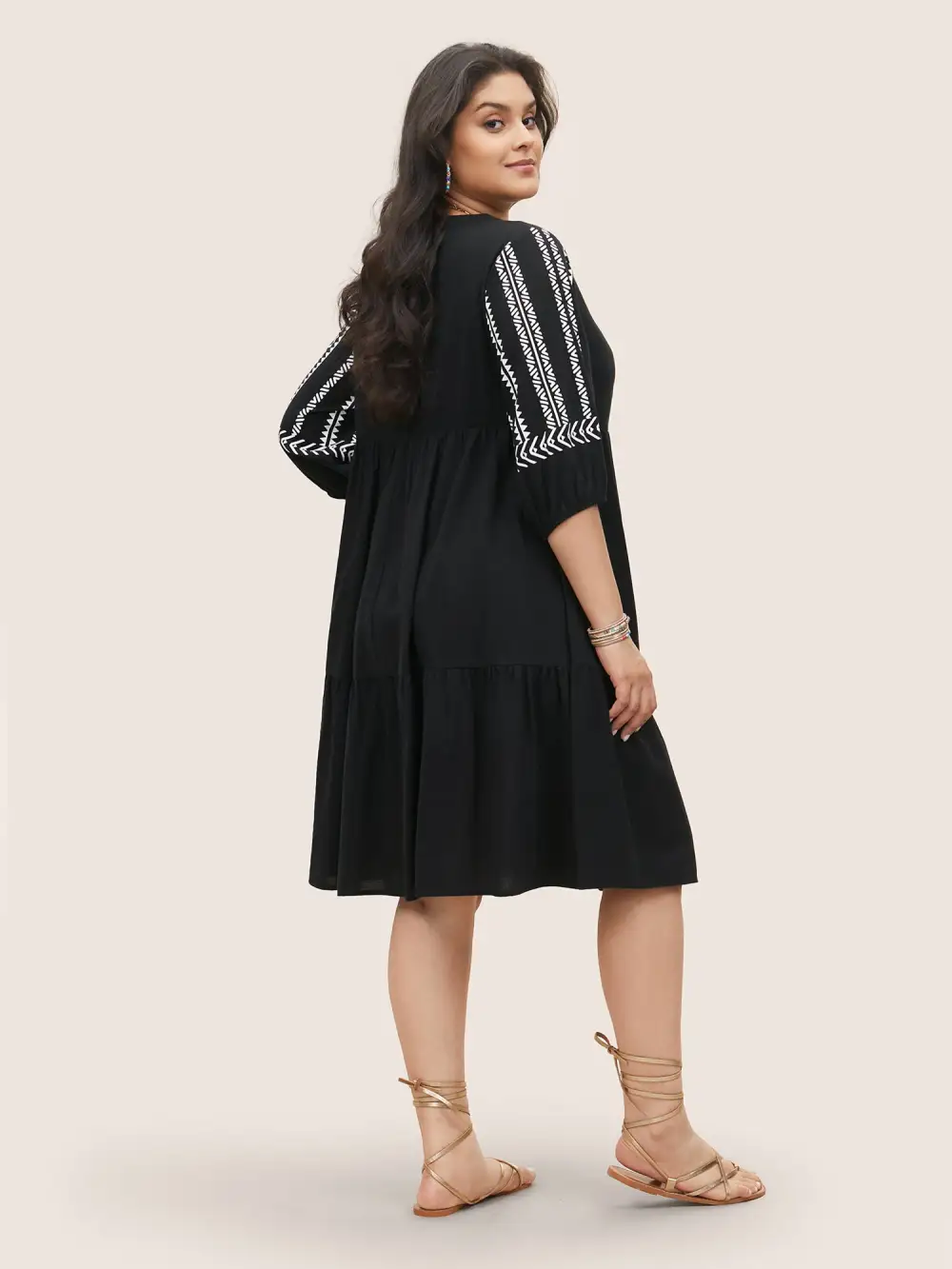 Cotton Geometric Bandana Print Tassel Trim Dress