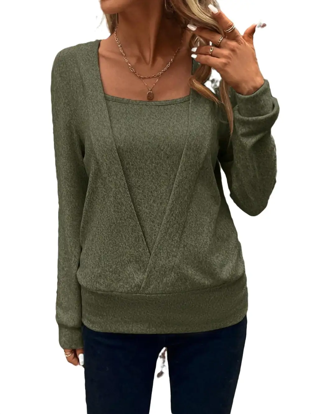 Casual Solid Pullovers Square Neck Light Grey Women Sweatshirts