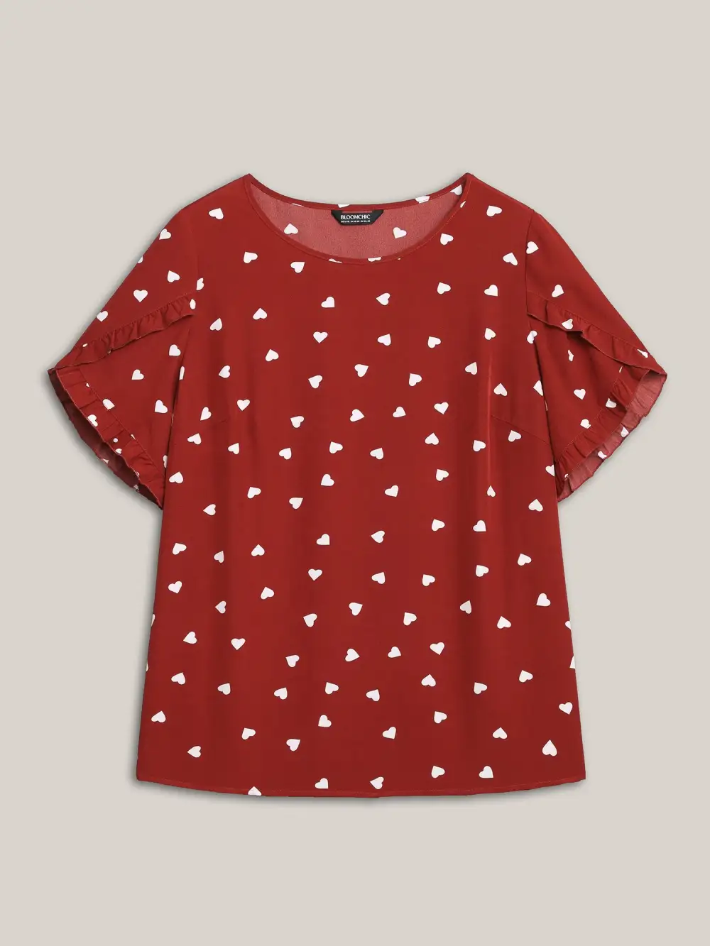 Ruffled Overlap Sleeve Heart Pattern Blouse