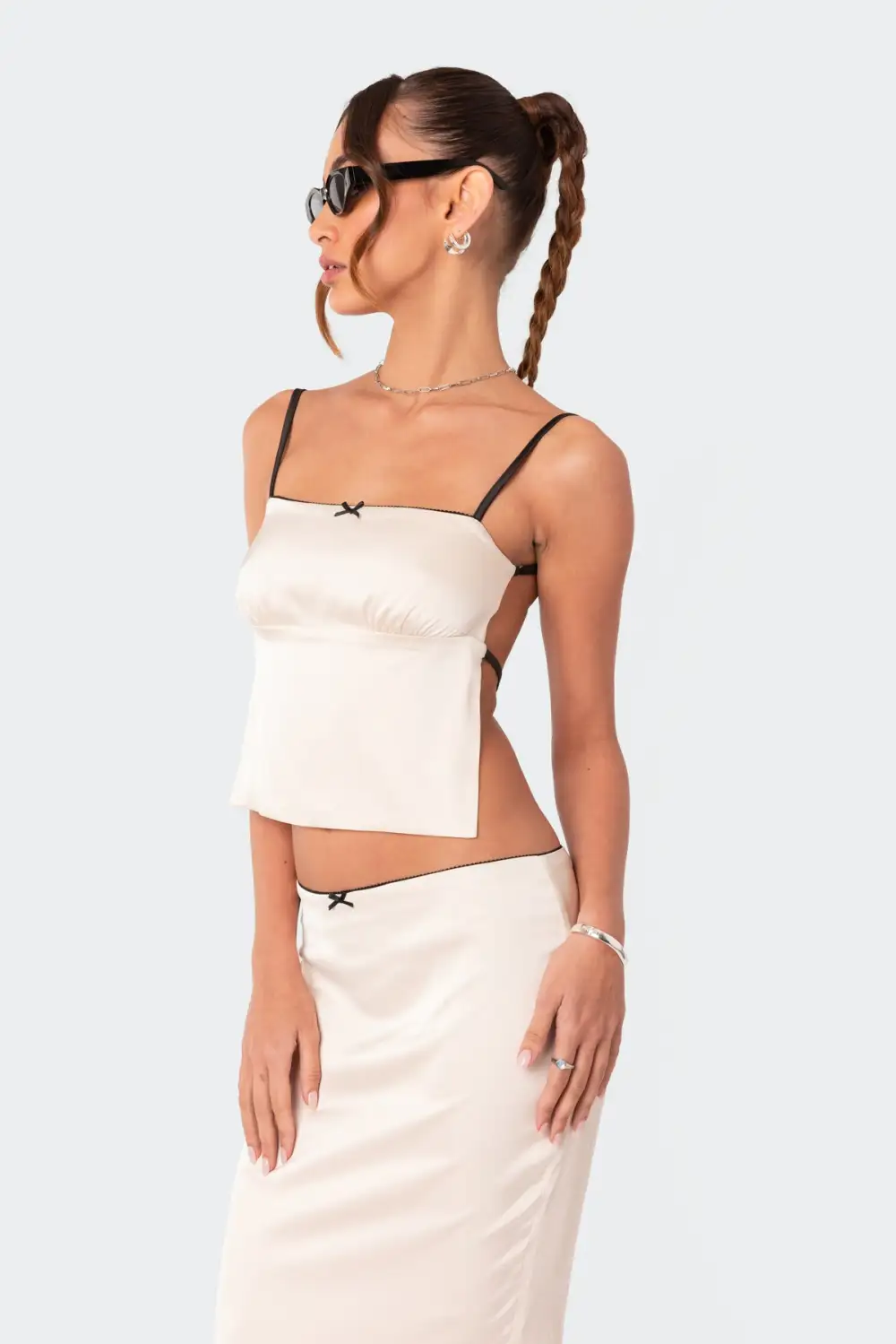 Satin Effect Open Back Top