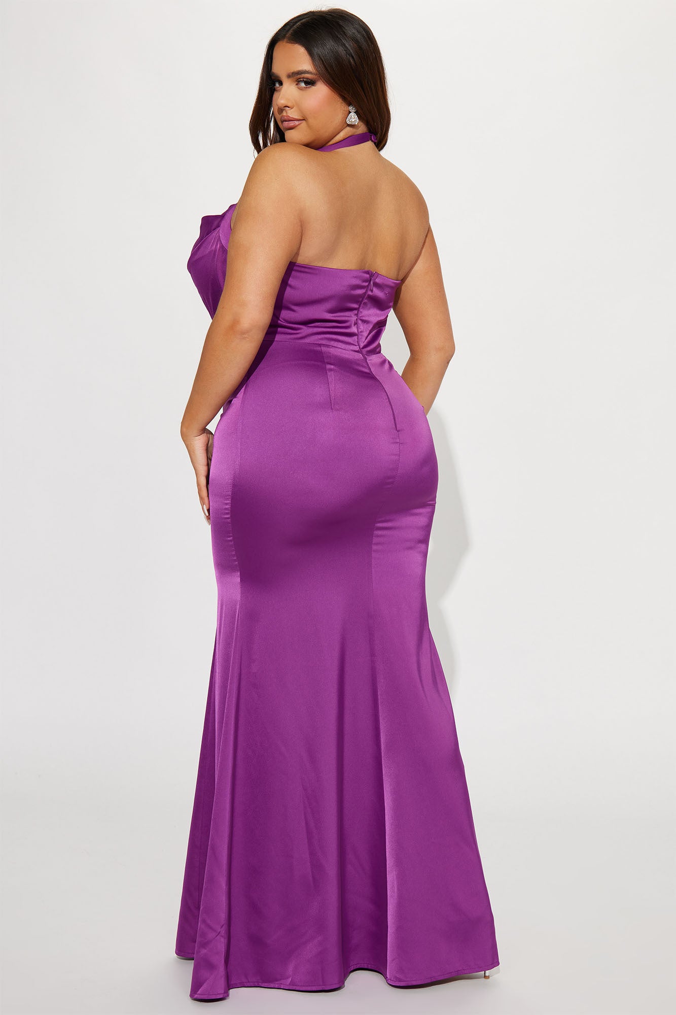 Heather Halter Satin Maxi Dress - Plum