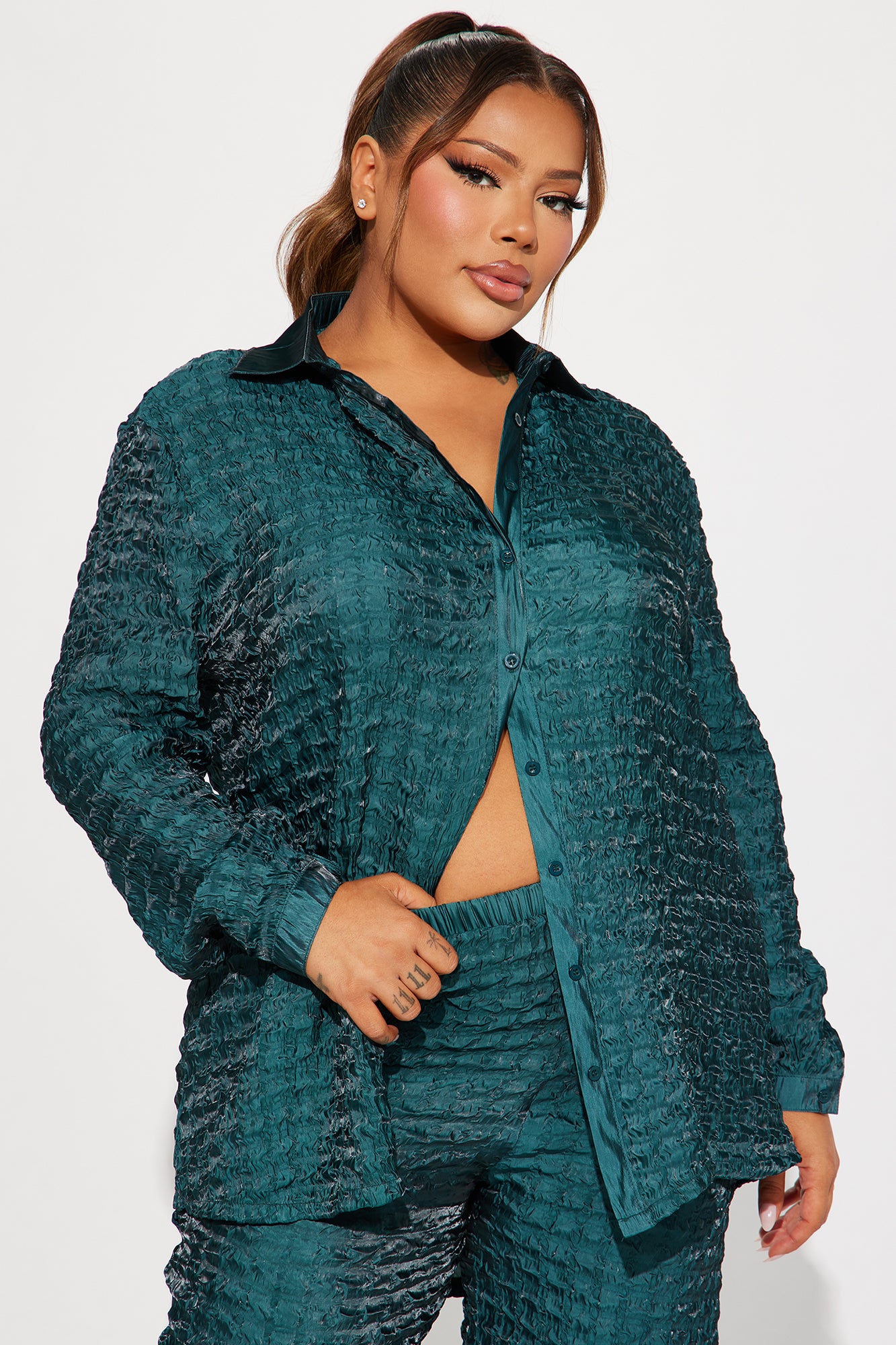 Royal Textured Pant Set - Hunter