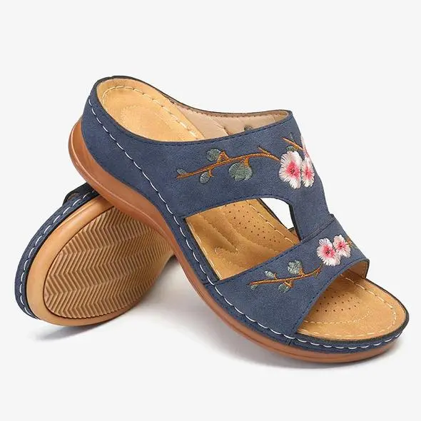 Arizona Leather Flower Embroidered Vintage Casual Soft footbed Orthopedic Arch-Support Sandals