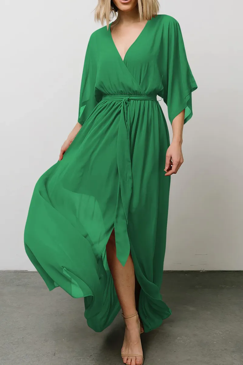 Casual Print Patchwork V Neck Waist Skirt Dresses(7 Colors)