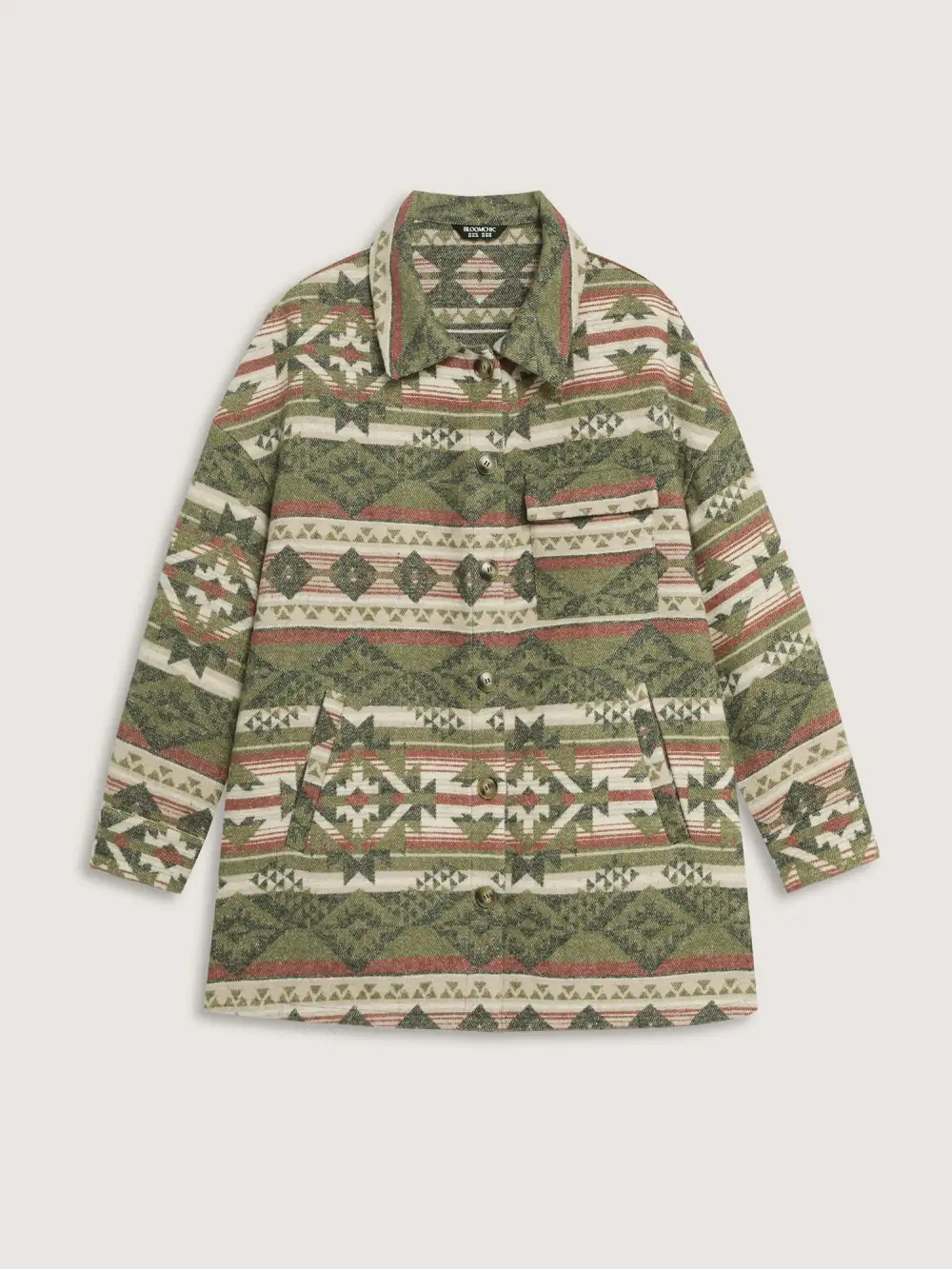 Cozy Print Wool Blend Pockets Jacket