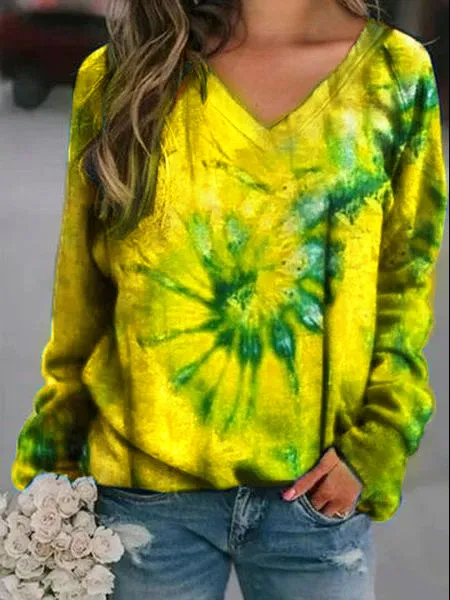 Ombre V Neck Cotton-Blend Sweatshirts