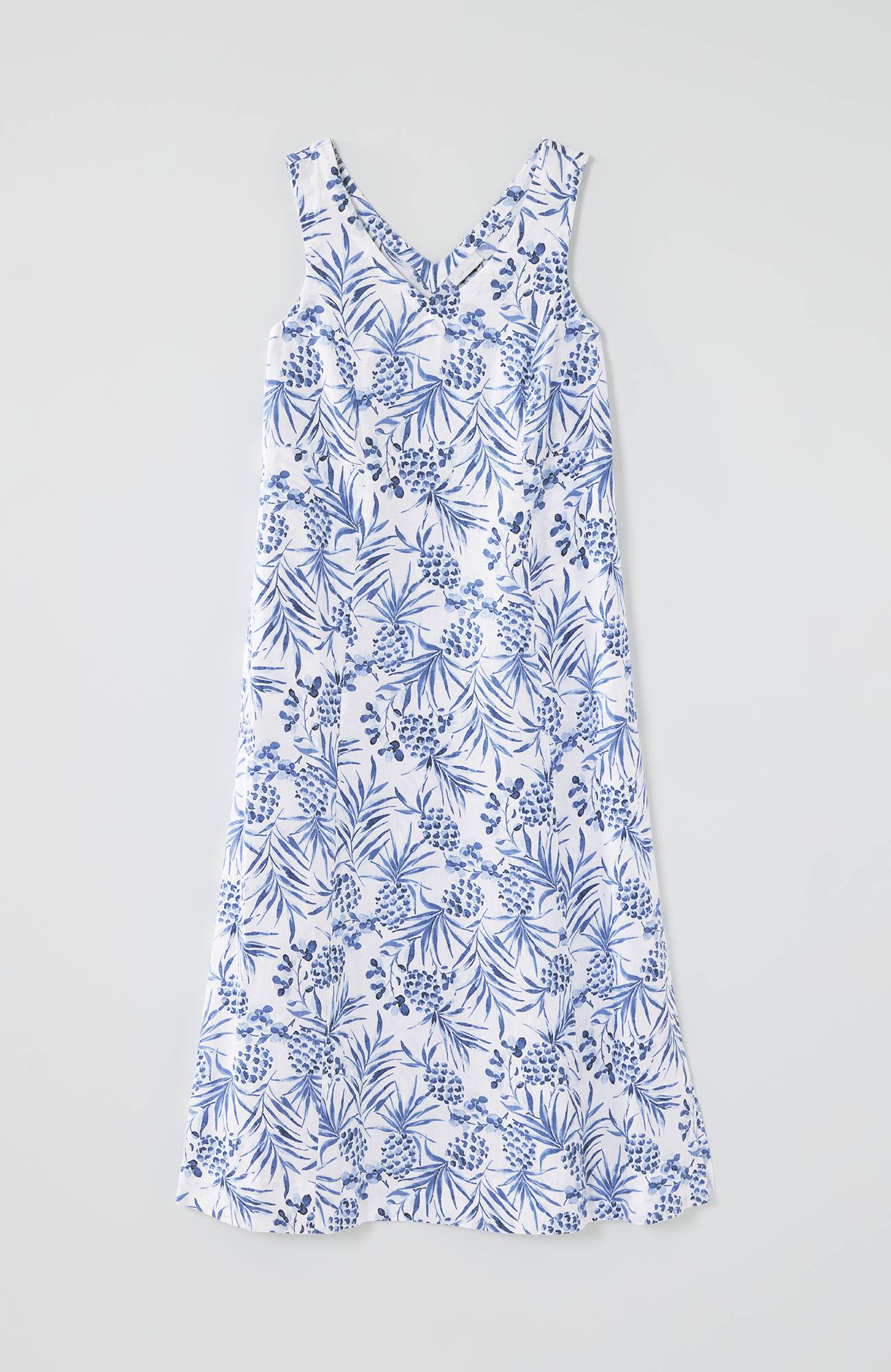 Linen Seamed V-Neck Midi Dress