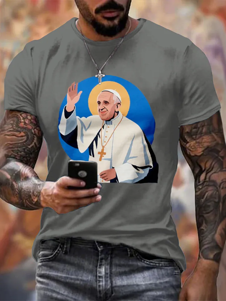 Men's I Love PF Print Short Sleeve Round Neck Cotton T-Shirt